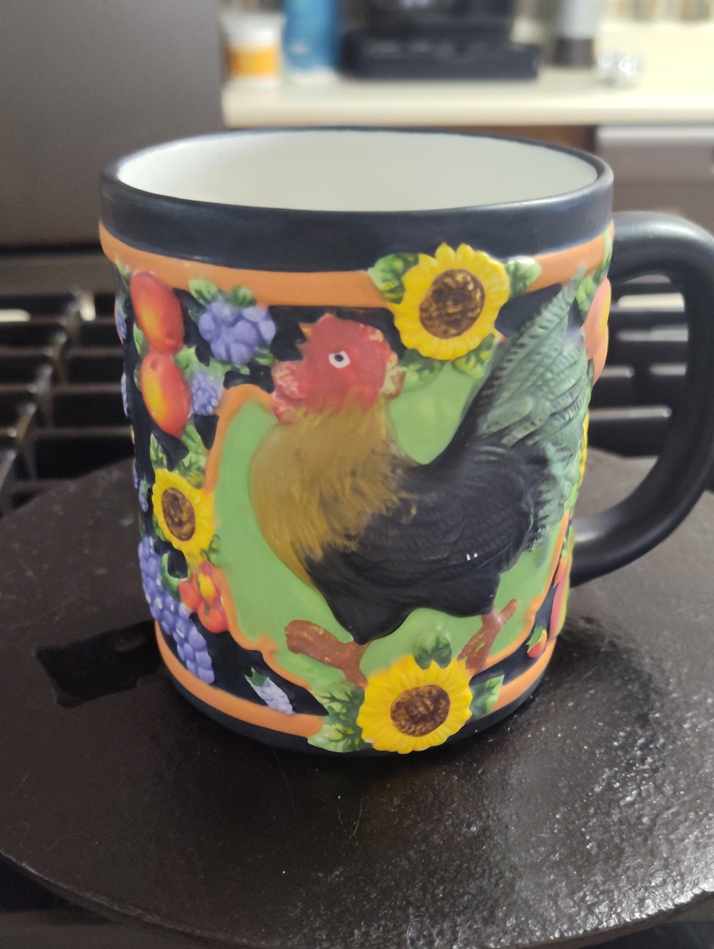 Farmhouse Rooster Ceramic Coffee Mug in Black and Green
